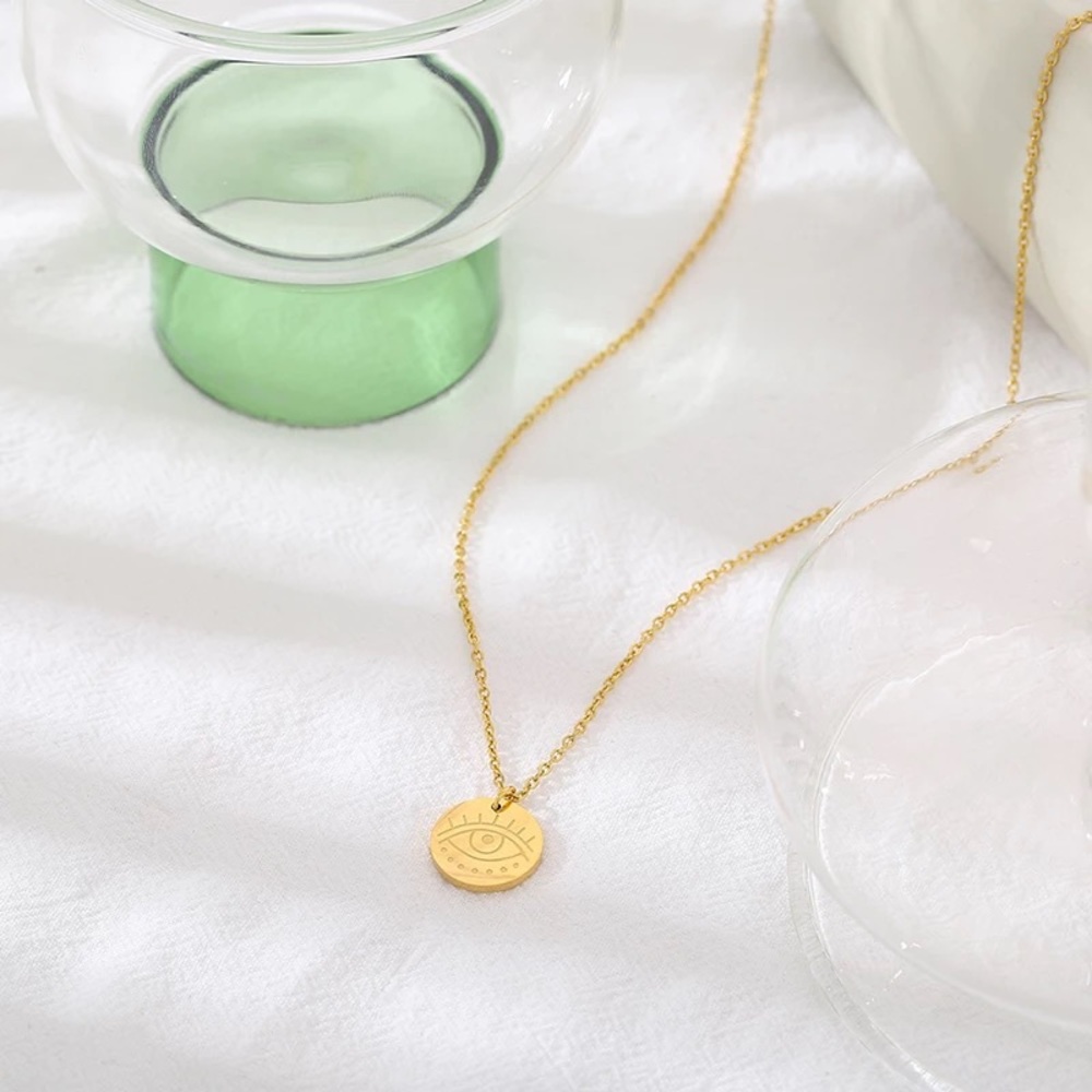 Stainless Steel Round Eye Pendant Necklace - Picture 6 of 6